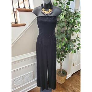 Eckored Women's Solid Black Polyester Off the Shoulder Straight Legs Jumpsuits S